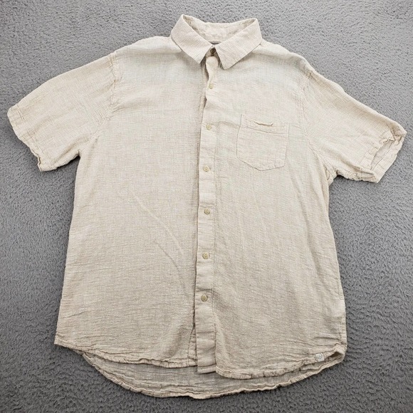 Chaps Shirt Mens Large Cream Coastland Wash Linen Blend Classic Button Up Casual - Picture 1 of 12